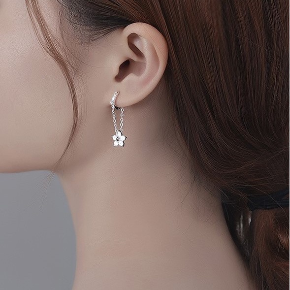 Bông tai bạc hình hoa 5 cánh, khuyên tai chất liệu bạc ta cao cấp - Trang sức bạc Evasilver