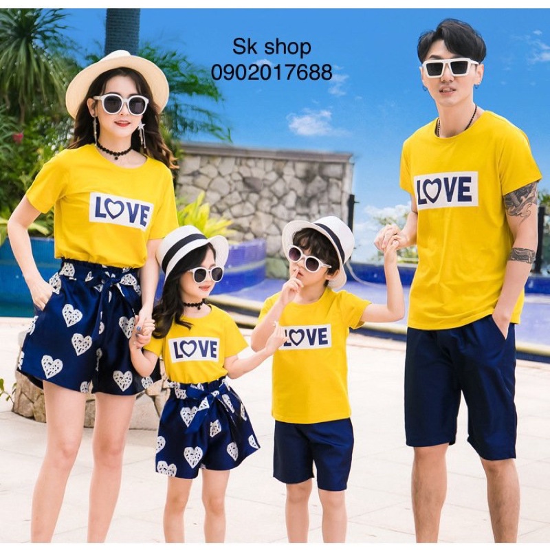 Áo đồng phục gia đình hàng đẹp sờ chất mịn mát - áo đi biển màu vàng LOVE -đồng phục SKSHOP