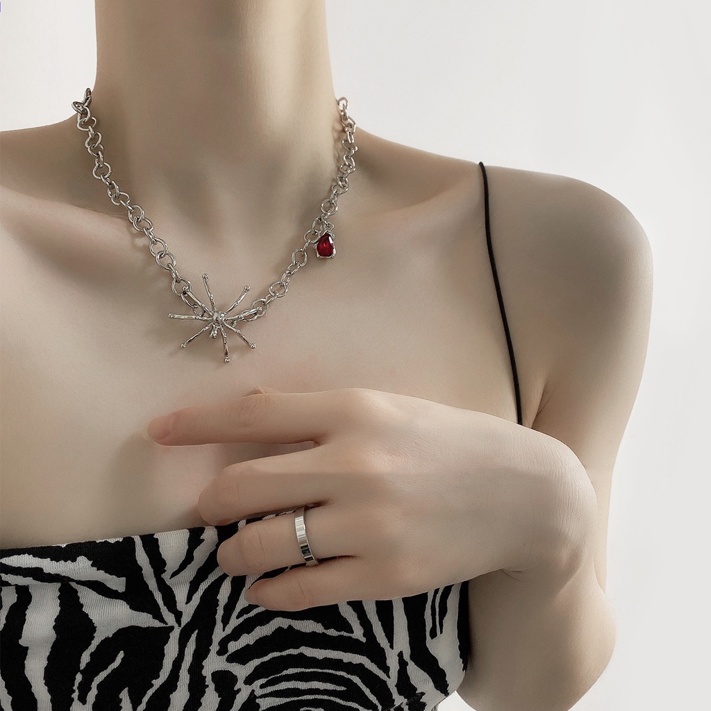 [ Siêu Xinh] Dây Chuyền Vòng Cổ Hợp Kim Hàn Quốc Mặt Hình Nhện Đá Đỏ Siêu Đẹp Mainia Shop
