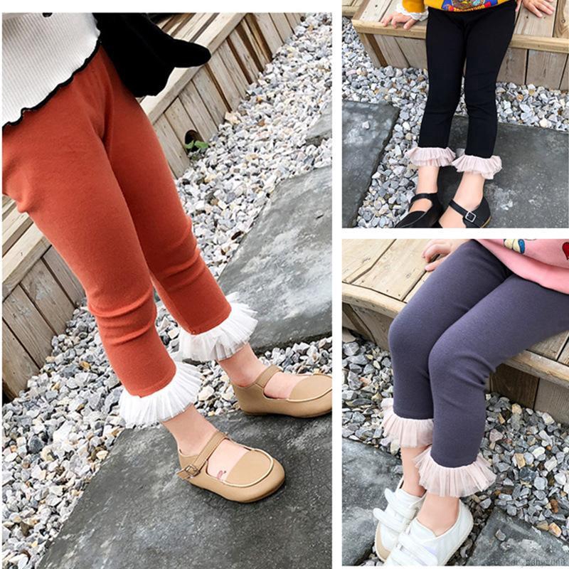 Quần legging cotton phối ren lưng thun cho bé gái