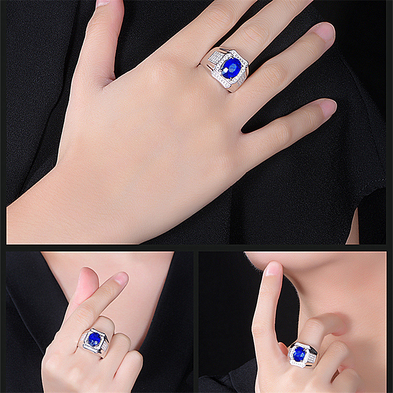 Nhẫn Thép Titan Đính Đá Zircon Xanh Dương Phong Cách Hip Hop Thời Trang Cho Nam