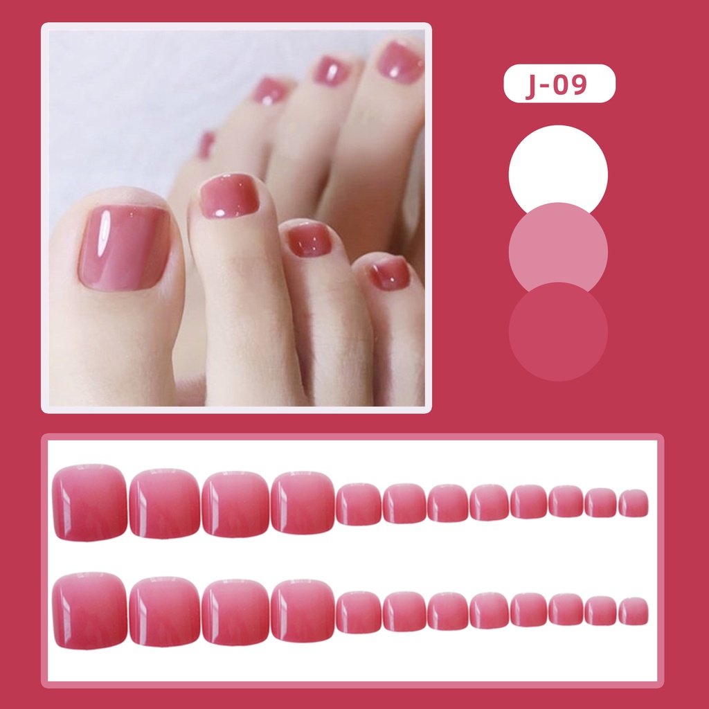 Bộ 24 móng chân giả sơn trơn màu hồng vỏ đỗ trẻ đẹp Jojo J09 móng giả nailbox đẹp cá tính kèm keo gắn tự làm tại nhà