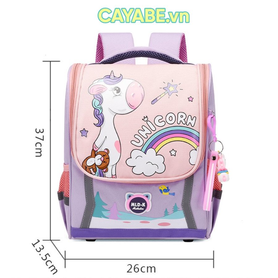Ba lô chống gù trẻ em tiểu học CAYABE ngựa Pony/ Unicorn màu hồng - tím nhạt