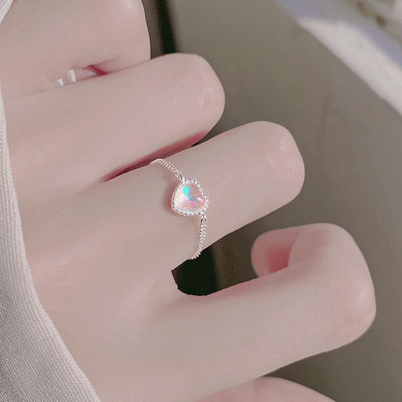 Nhẫn Đính Đá Mặt Trăng Trái Tim Nhiều Màu Sắc Lấp Lánh Tùy Chỉnh Thời Trang Cho Nữ