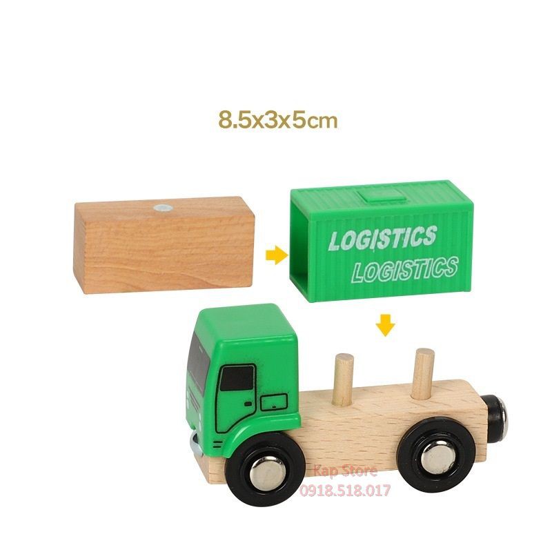 Xe tải gỗ Logistics, xe Công tơ nơ, chơi cùng đường ray gỗ