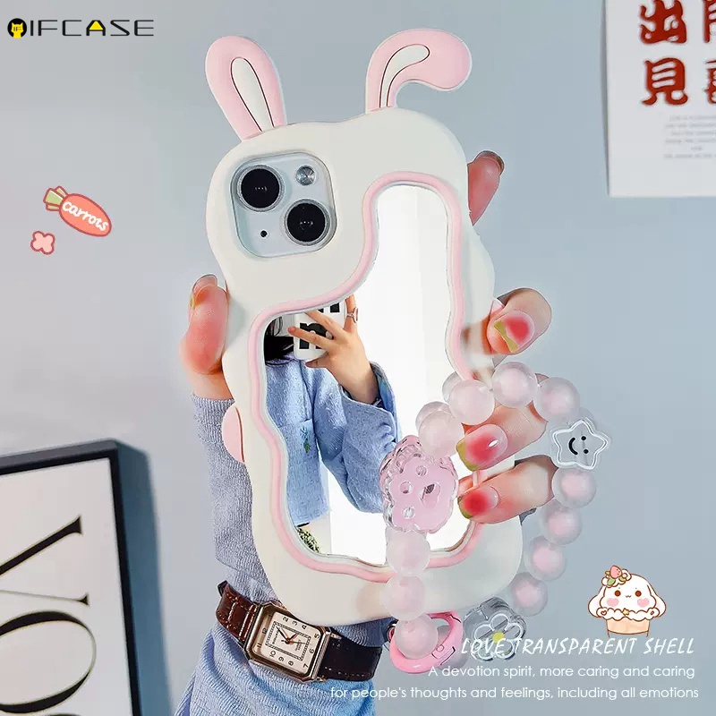 Ốp Điện Thoại Silicon Có Gương Tai Thỏ Và Dây Đeo Cho Vivo V23 V23e Y75 V11 Pro Y20 Y20s Y20i Y20a Y12a Y12s Y12 Y17 Y15 Y19 Y5s Y11s