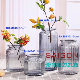 Bình Hoa Thủy Tinh Trụ Sọc Xám khói Đường kính 11cm