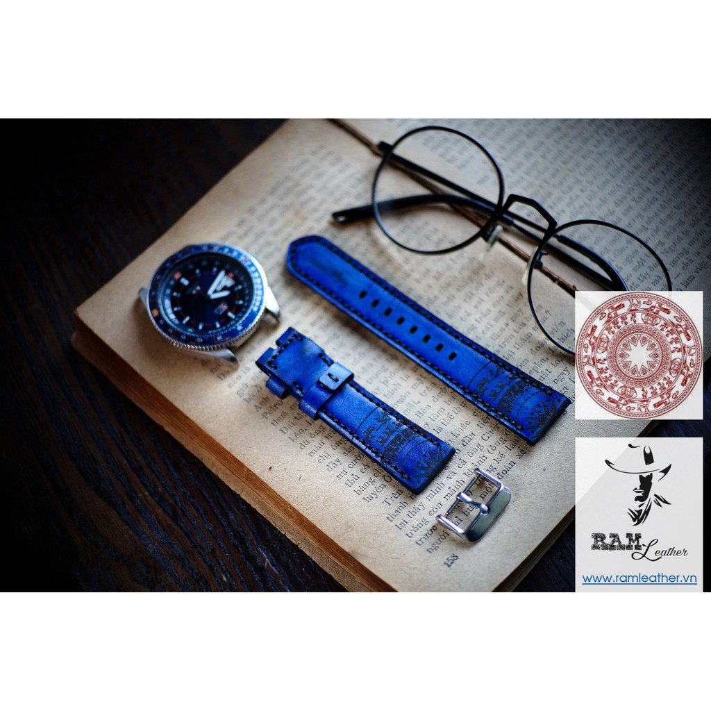 Dây đồng hồ Apple Watch , Iwatch , Iphone Watch Da Bò Italia Vegtan  Xanh Navy RAM Leather Trống Đồng Việt Nam  Bền Đẹp