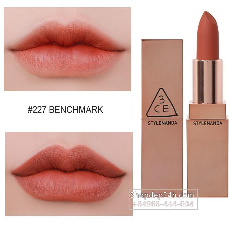 Son thỏi siêu dưỡng 3CE Lip Color Matte  #227 Cam Đất Benchmark Auth Hàn Quốc