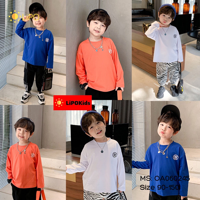 Áo thun cho bé trai, bé gái dài tay mùa thu đông chất cotton trơn 2 3 4 5 6 7 8 tuổi Lipokids - OA060