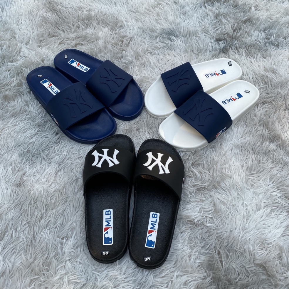 Dép quai ngang MLB dép Unisex nam nữ đế cao su êm chân bền chắc thời trang họa tiết NY