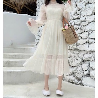 [Hàng oder] Váy ren xoè trắng tiểu thư