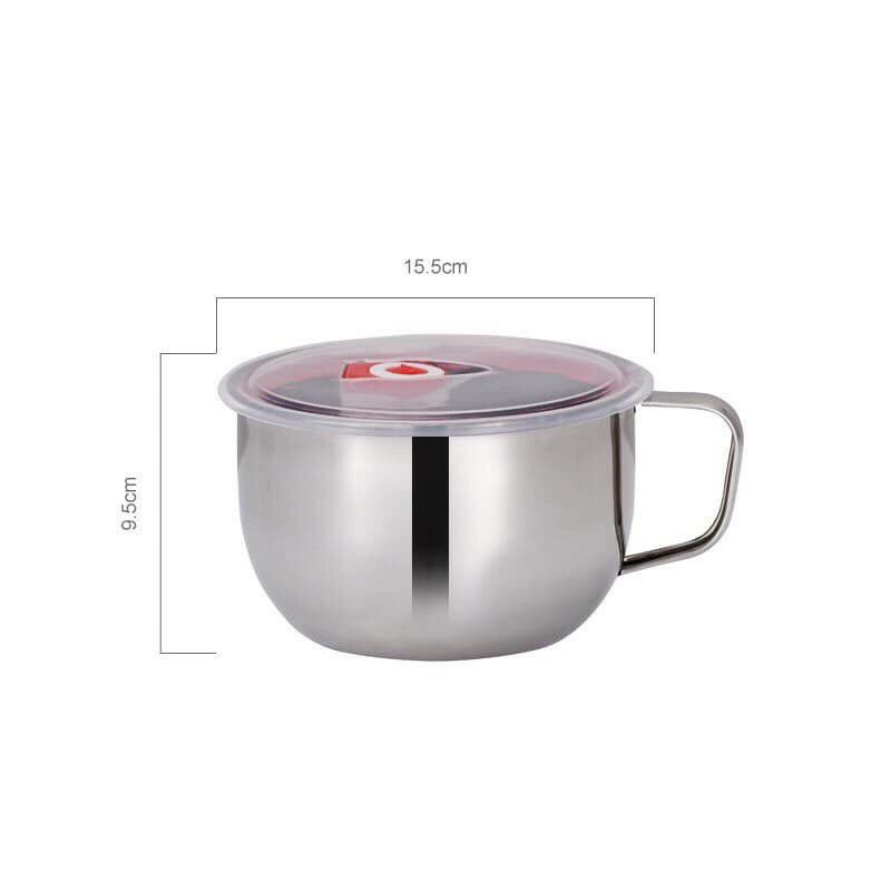 Ly inox tiện dụng dễ thương .ca mì sâu đáy có nắp đậy kín 14 cm 15cm