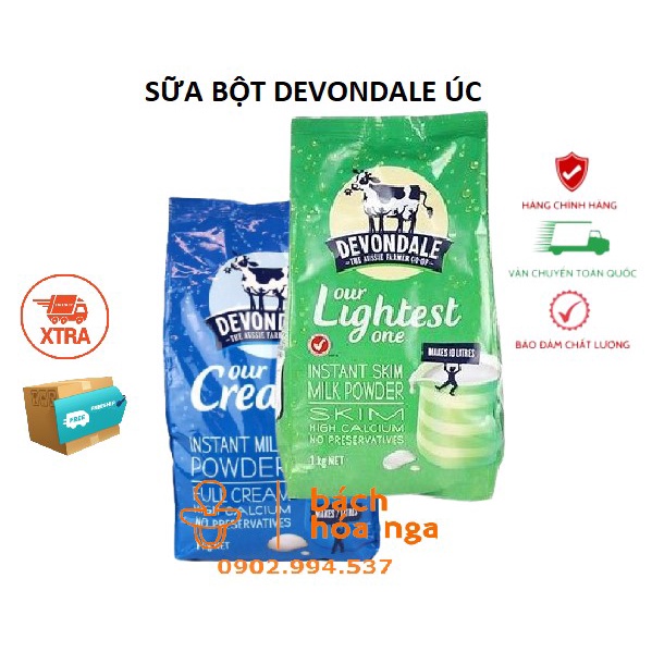 Sữa Bột Devondale Nguyên Kem/Tách Béo Úc gói 1kg