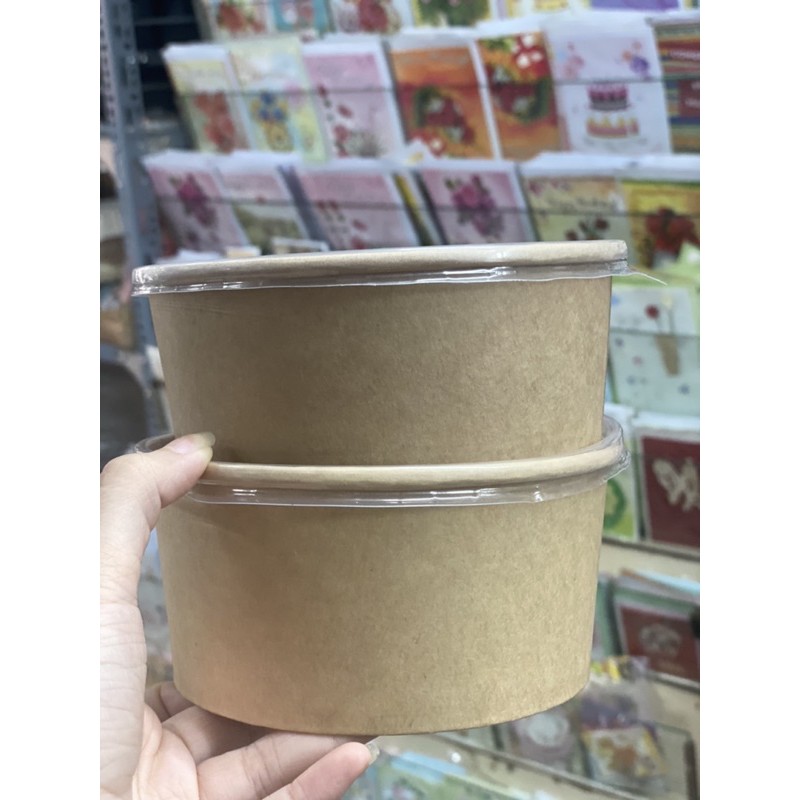 50 cái tô giấy kraft màu nâu nắp bằng size 750ml hoặc 1000ml dùng để đựng đồ nóng cháo phở hoặc bánh đồ ăn các loại