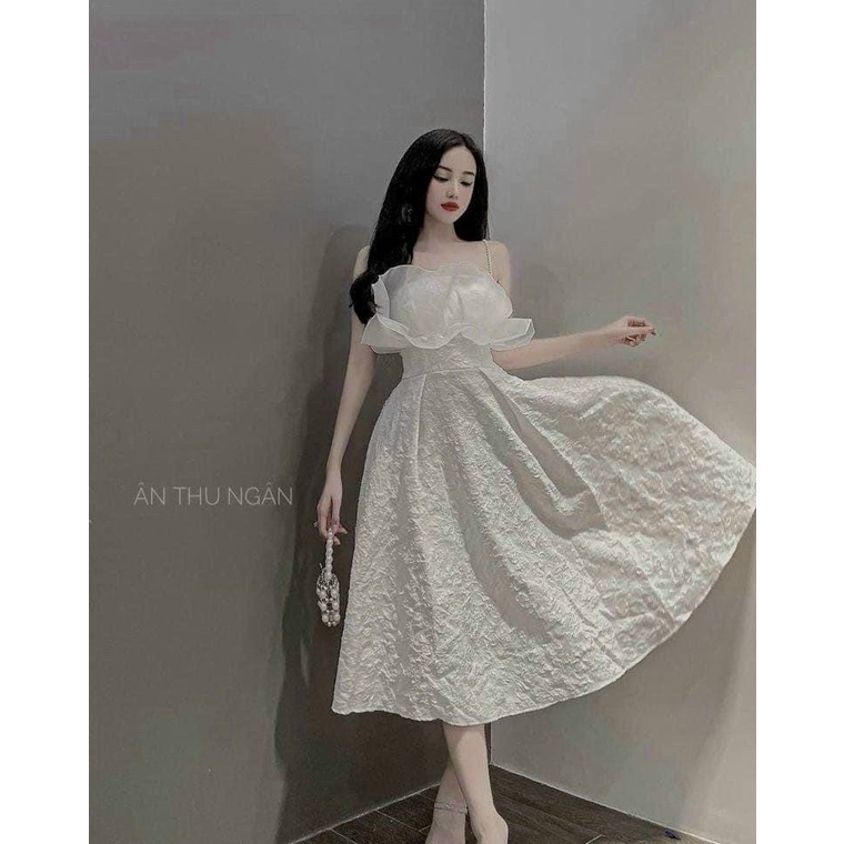 [ MẪU MỚI ] ĐẦM GẤM HAI DÂY PHỐI VOAN KIẾNG, CỰC QUÝ PHÁI/ SANG TRỌNG/ THỜI TRANG UP SHOP HHP