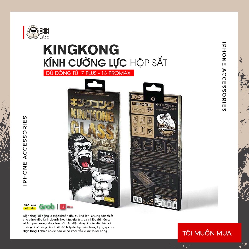 Kính cường lực iPhone King Kong Hộp Sắt dánh cho iPhone các đời từ X đến 13 Promax - Chinchincase