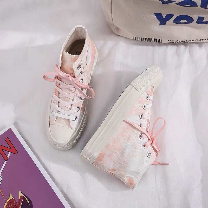 Giày Cổ Cao Ulzzang CV Loang Màu Full box, giày thể thao bata vải canvas đế bằng