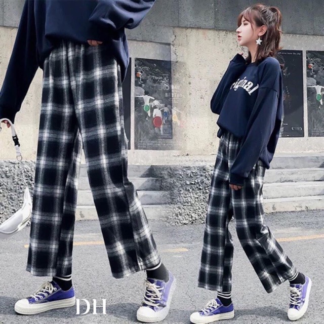 Quần thô kẻ ống xuông DH12