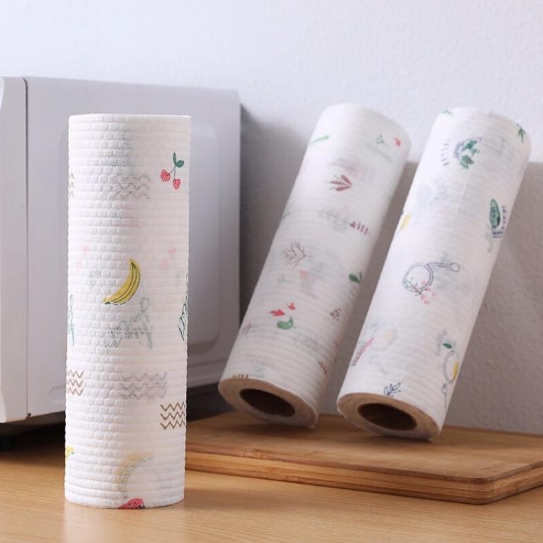 Cuộn khăn lau đa năng nhà bếp hoạ tiết trắng - cuộn 40 khăn