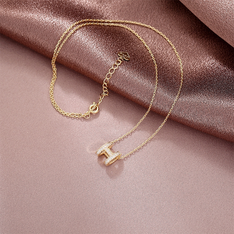 XiaoboACC Dây chuyền mặt hình chữ H đính kim cương giả phong cách Hàn Quốc trẻ trung sành điệu