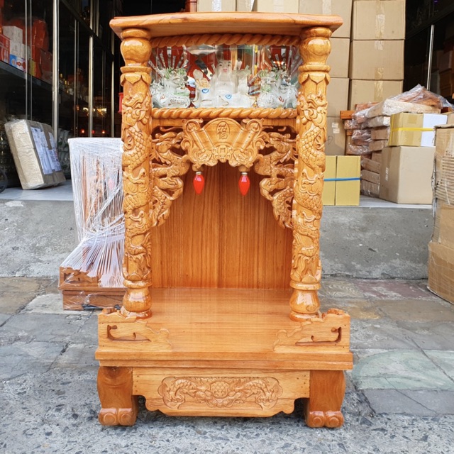 Bàn thờ thần tài ông địa gỗ xoan ngang 42cm x 68cm giá sỉ 0388822838
