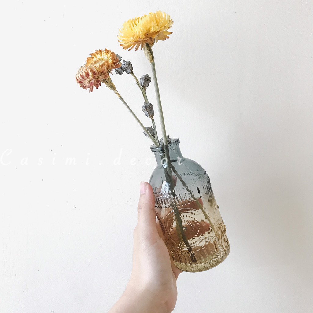 Lọ cắm bông hoa bình hoa thủy tinh màu trà Ombre VINTAGE trang trí bàn trà, bàn học Casimi Decor