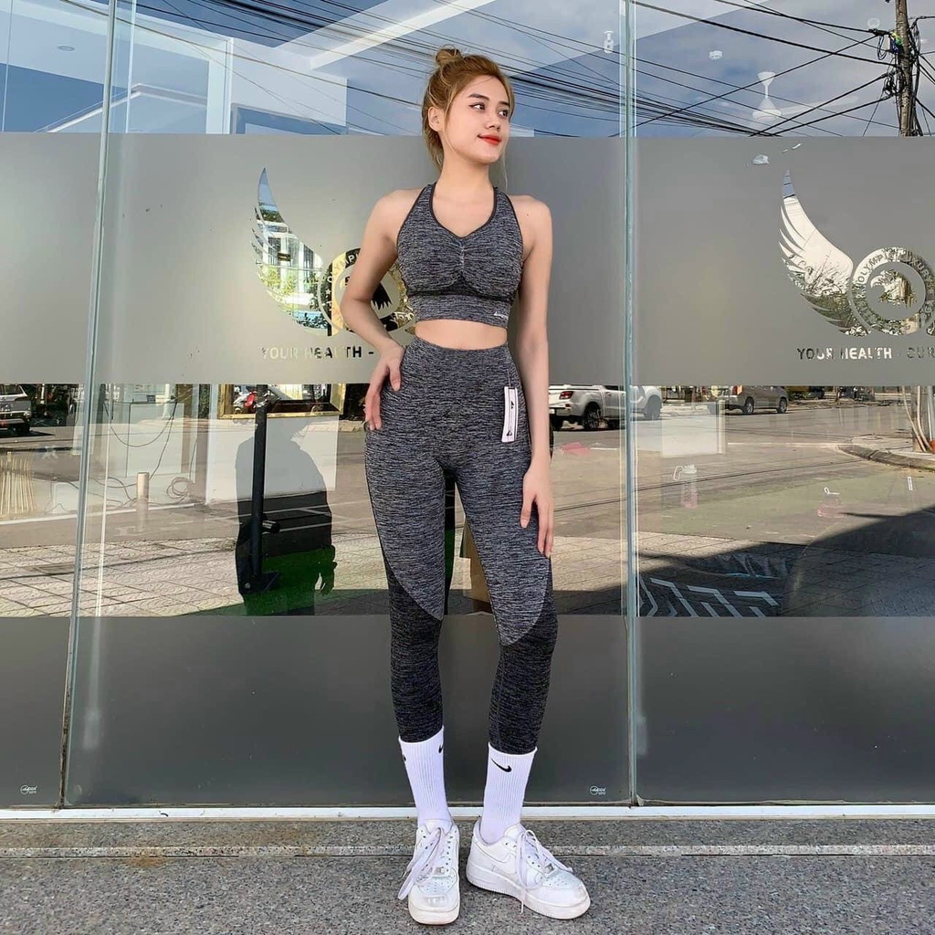 Đồ tập gym yoga nữ, set bộ dệt kim áo bra quần dài chun mông tôn dáng cao cấp Bin Sports BD082