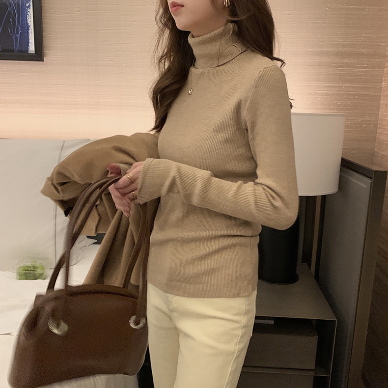 Áo len cổ lọ nữ Áo cổ cao nữ Giữ ấm Dài tay Màu trơn Thu Đông Hàn Quốc Ulzzang Thời trang
