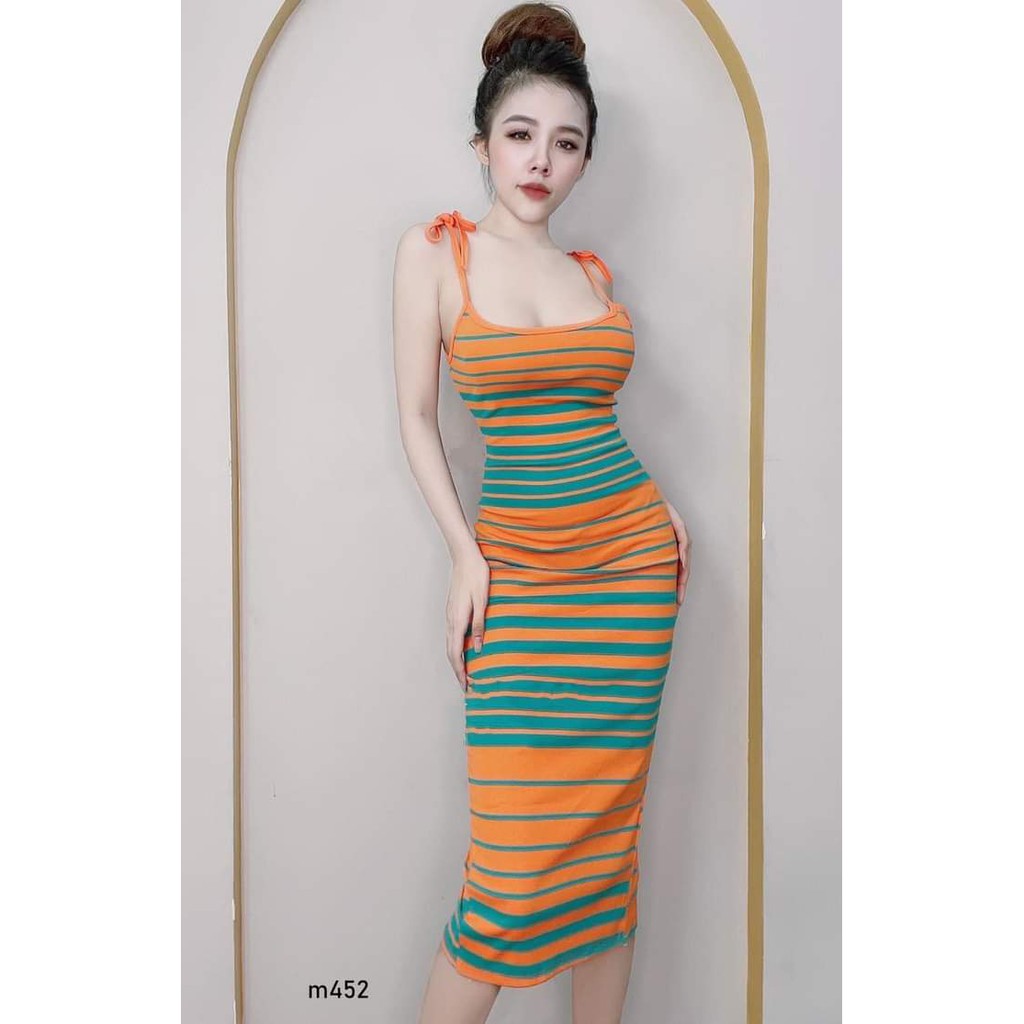 [MẪU MỚI] Đầm body hai dây cột kẻ sọc(CÓ VIDEO THẬT) | BigBuy360 - bigbuy360.vn