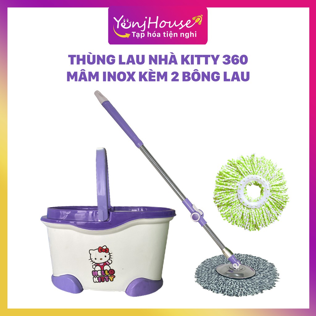 [KÈM 2 BÔNG LAU] BỘ LAU NHÀ 360 ĐỘ HÌNH HELLO KITTY 360 ĐỘ MÂM INOX