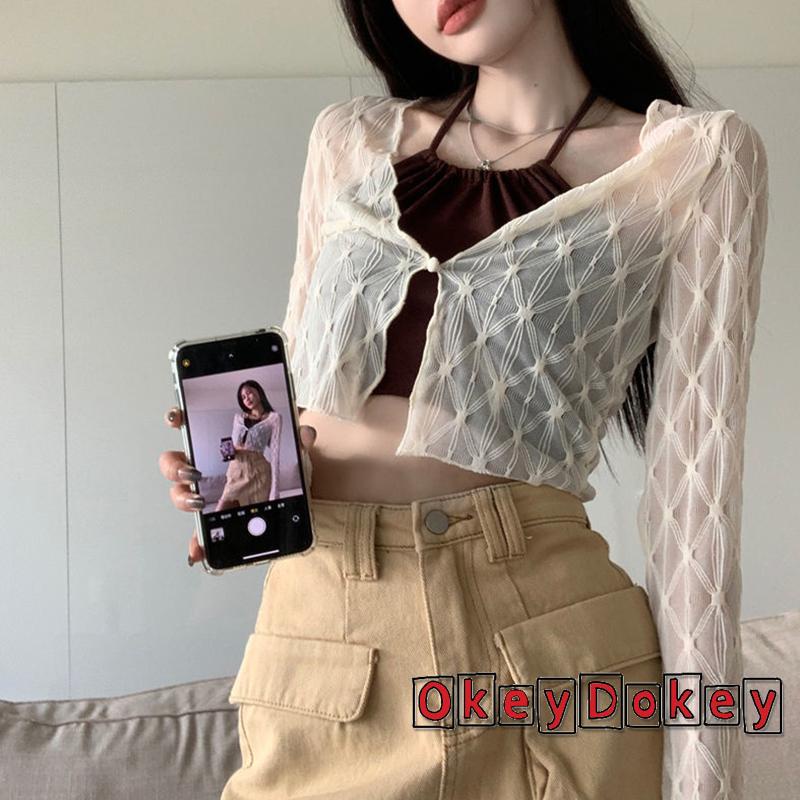 Áo Croptop Tay Dài Chống Nắng Màu Trơn Thời Trang Dành Cho Nữ