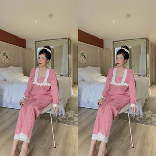 Bộ bầu và sau sinh dài tay thu đông tiểu thư mặc nhà
