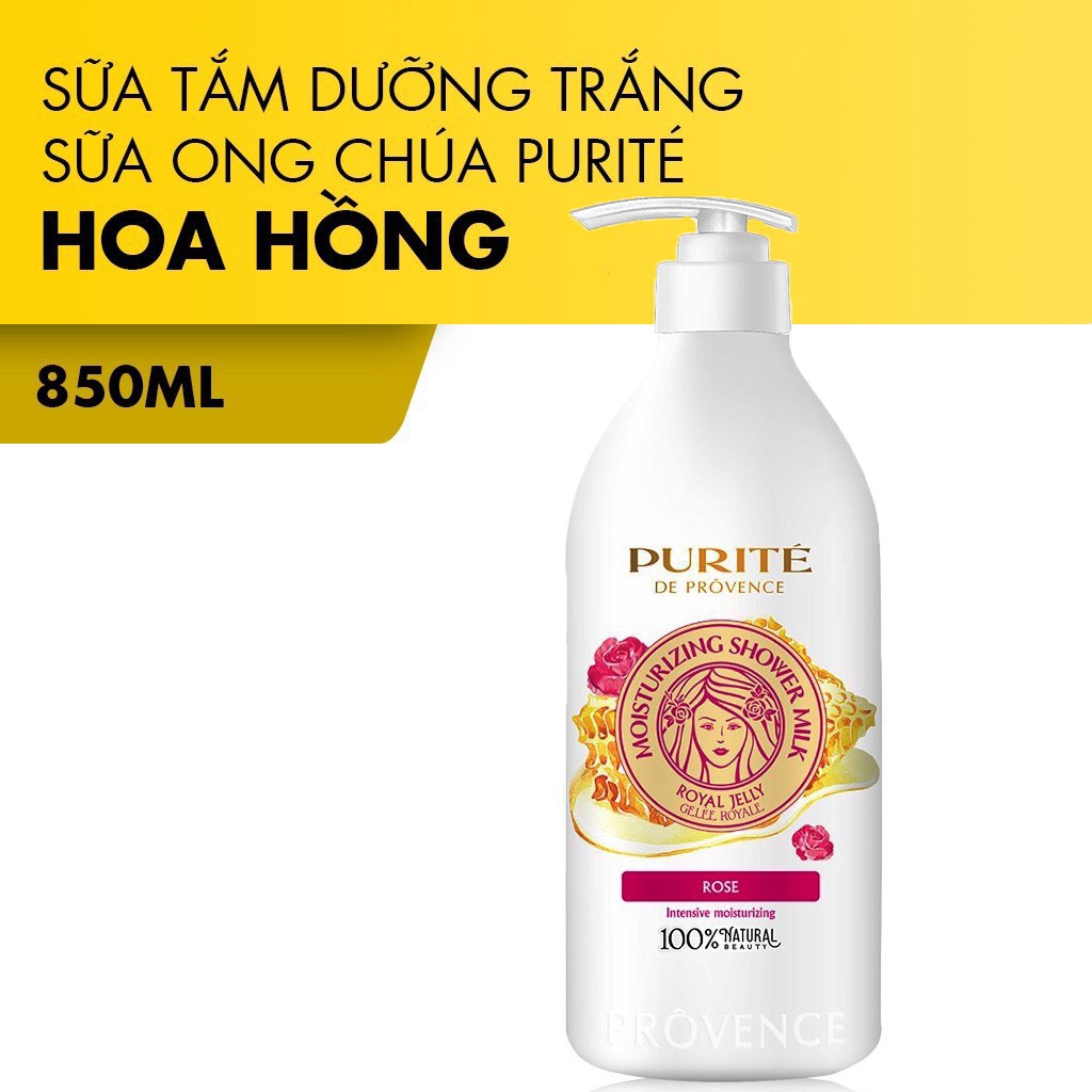 Sữa tắm dưỡng ẩm Purité Sữa ong chúa và Hoa hồng 850ml