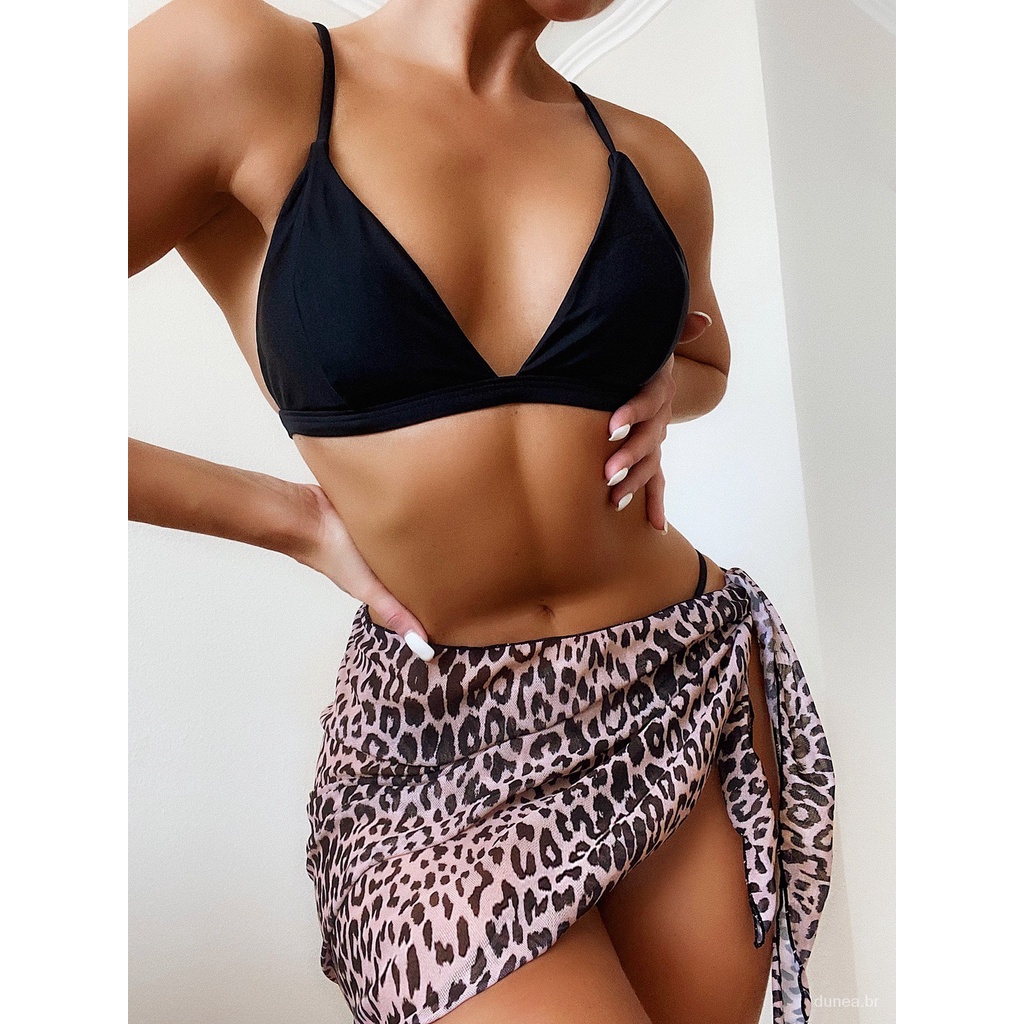 DUNEA Bộ Bikini 3 Mảnh Họa Tiết Da Báo Quyến Rũ Cho Nữ MFr5