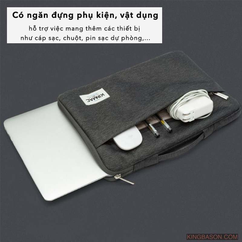 Túi Xách đựng Laptop, Macbook 13/14/15/15.6 Inch Chống Sốc Cao Cấp : Bảo Vệ Chống Sốc 360 độ - KinMac Canvas đen (KM041)