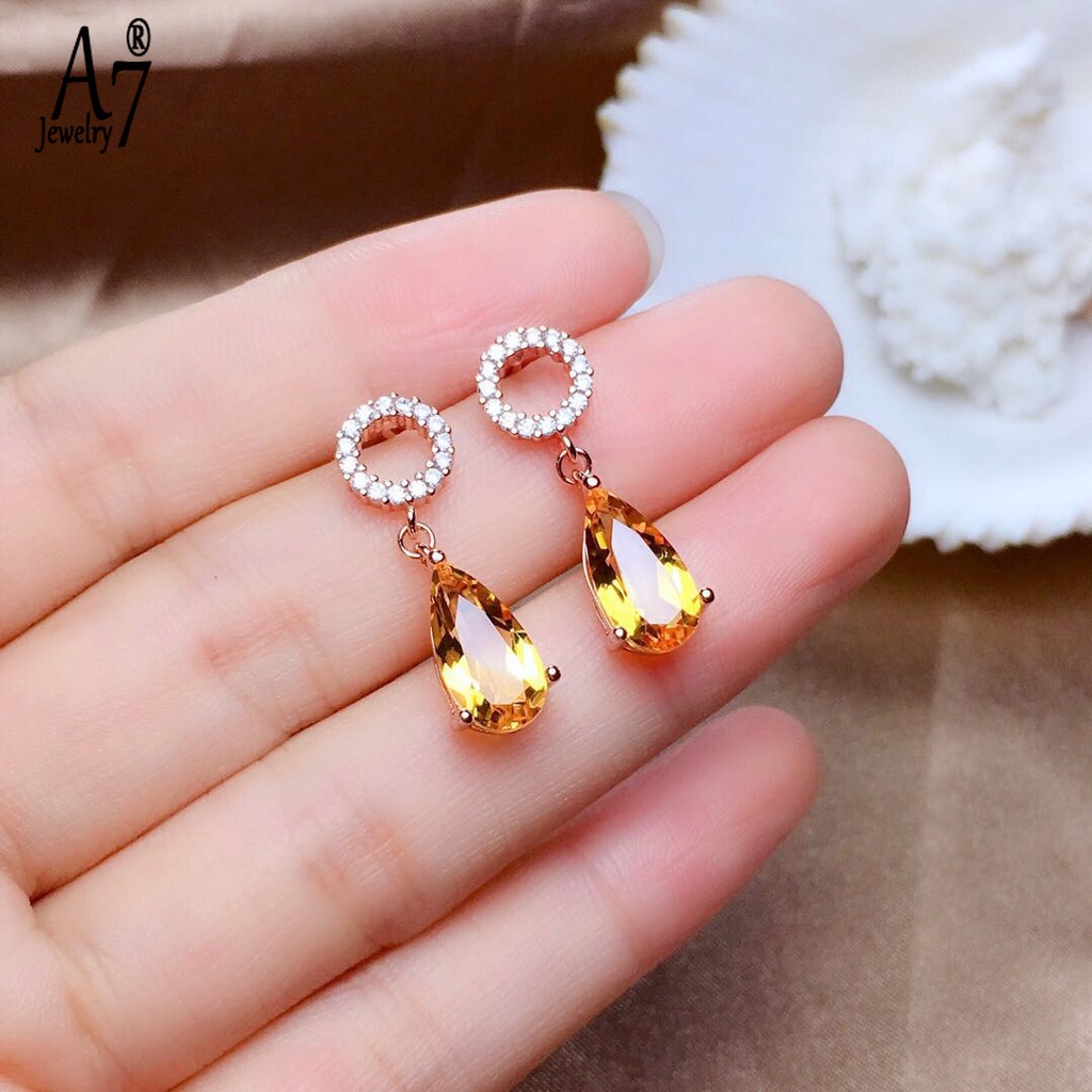 Bông tai mạ bạc 925 đính đá Topaz xanh dương phong cách