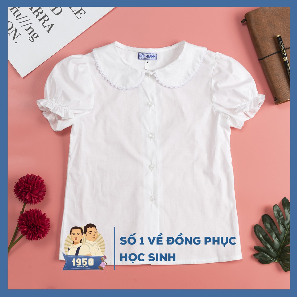 Sơ mi nữ trắng đồng phục học sinh chất liệu cotton 100% thoáng mát. Áo trắng 1950 by Đức Hạnh Hàng Trống