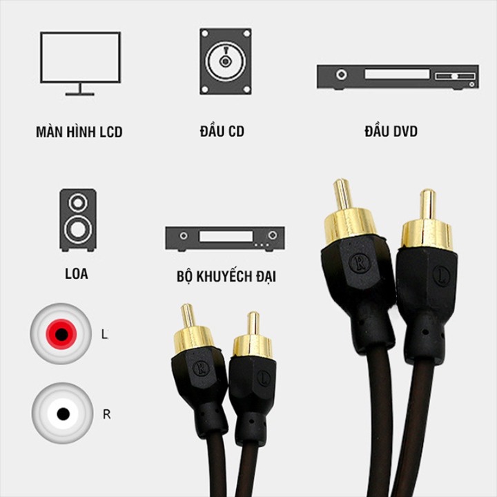 Dây Cáp AV Hoa Sen Đôi Nối Loa Ô Tô Đầu Đồng SPW03