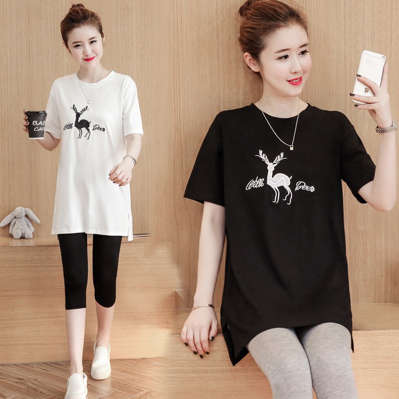 Áo Thun Cotton Tay Lỡ Dáng Rộng Thời Trang Mùa Hè Phong Cách Hàn Quốc Cho Mẹ Bầu