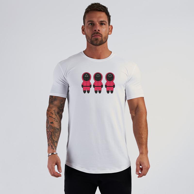 Áo thun cotton cỡ lớn XXL in hình trò chơi con mực cho nam tập gym thể hình