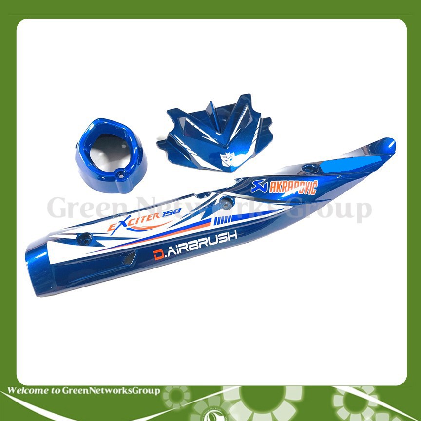 Combo ốp pô và mão sừng Exciter màu Xanh Dương Greennetworks