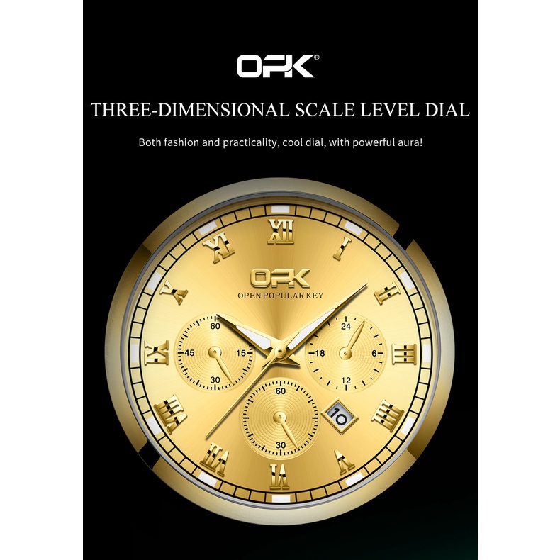Đồng hồ nam OPK 8119 có lịch hiệu ứng dạ quang không thấm nước không gỉ chính hãng thời trang công sở dành cho