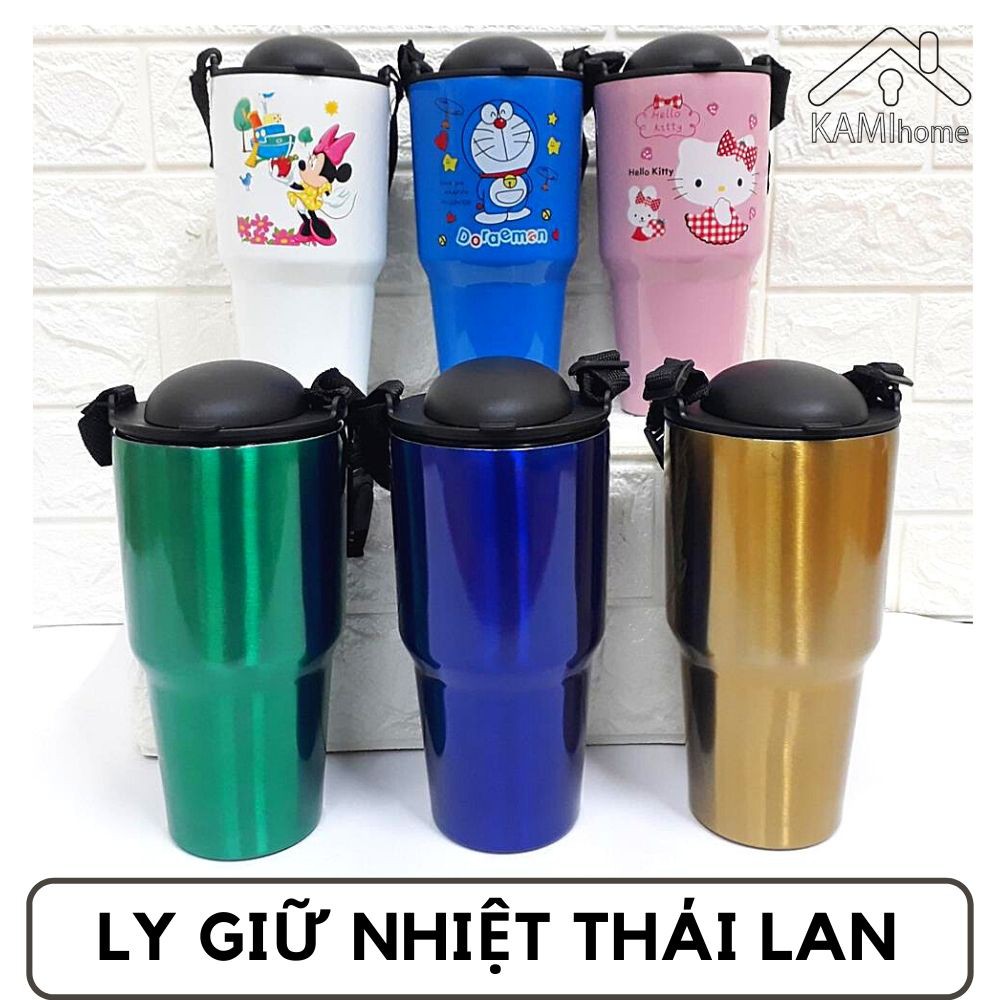 Ly giữ nhiệt Thái Lan ❤️Có Dây đeo+Ống hút Inox❤️ bình nước cốc cách nhiệt Mã Kami22008b