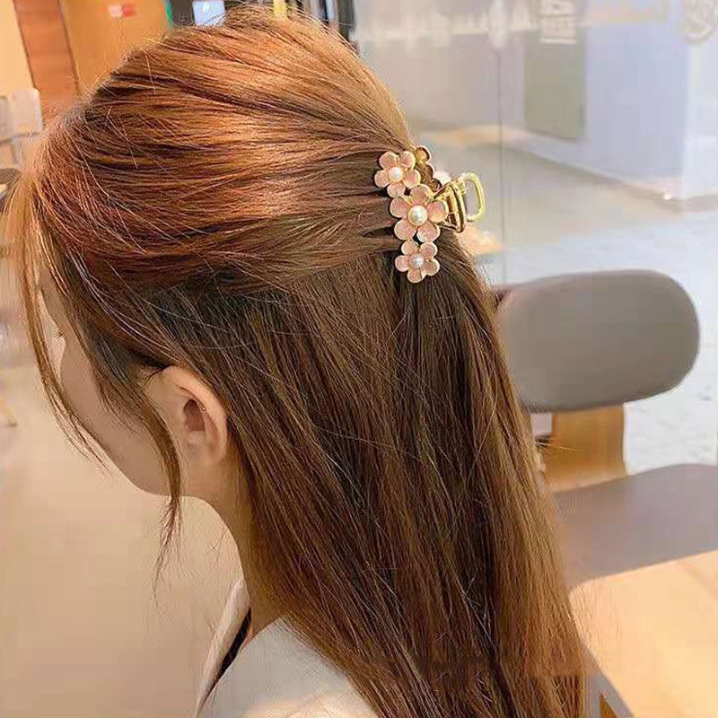 Haimeikang Kẹp tóc kim loại hình hoa đính ngọc trai thanh lịch cho nữ