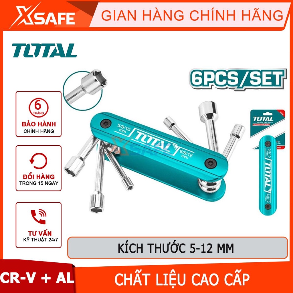 Bộ 6 chìa vặn đa năng TOTAL THFND061, kích thước 5mm, 6mm, 8mm, 9mm, 10mm, 12mm, chìa vặn dùng chất liệu Cr-V + AL