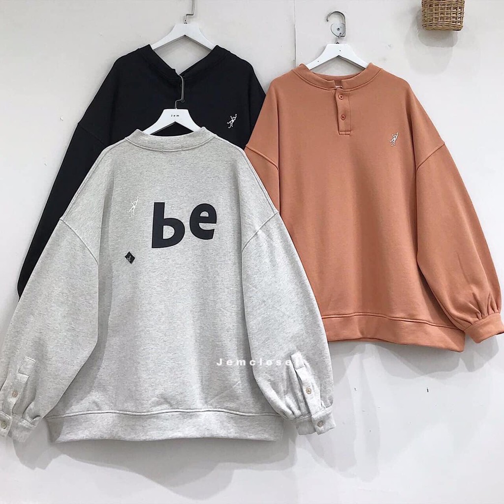 Áo sweater nỉ Be cúc bồng