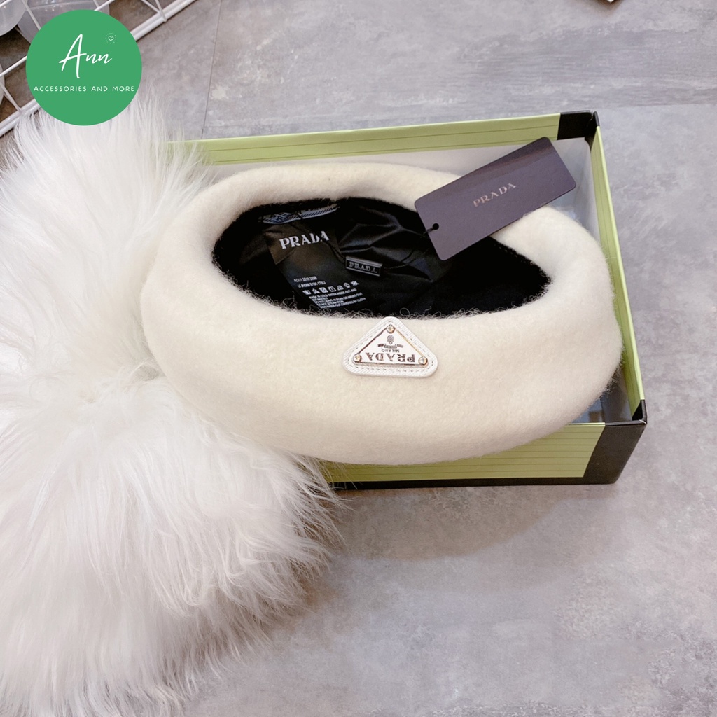 Mũ nồi Prada / Mũ dạ lông cừu mịn cao cấp, logo thời trang nổi bật, hàng QC 2 lớp, dáng mũ chuẩn đẹp lên hình cực xinh