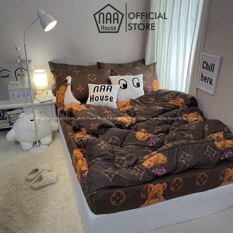 Sét Chăn Ga Gối Hình Gấu Nâu