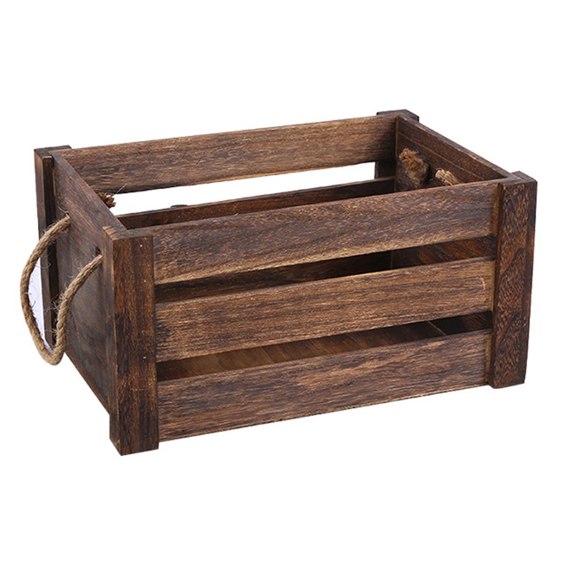 Giỏ Đựng Đồ Hình Chữ Nhật Bằng Gỗ Có Tay Cầm Bằng Dây Thừng Kiểu Vintage Sáng Tạo